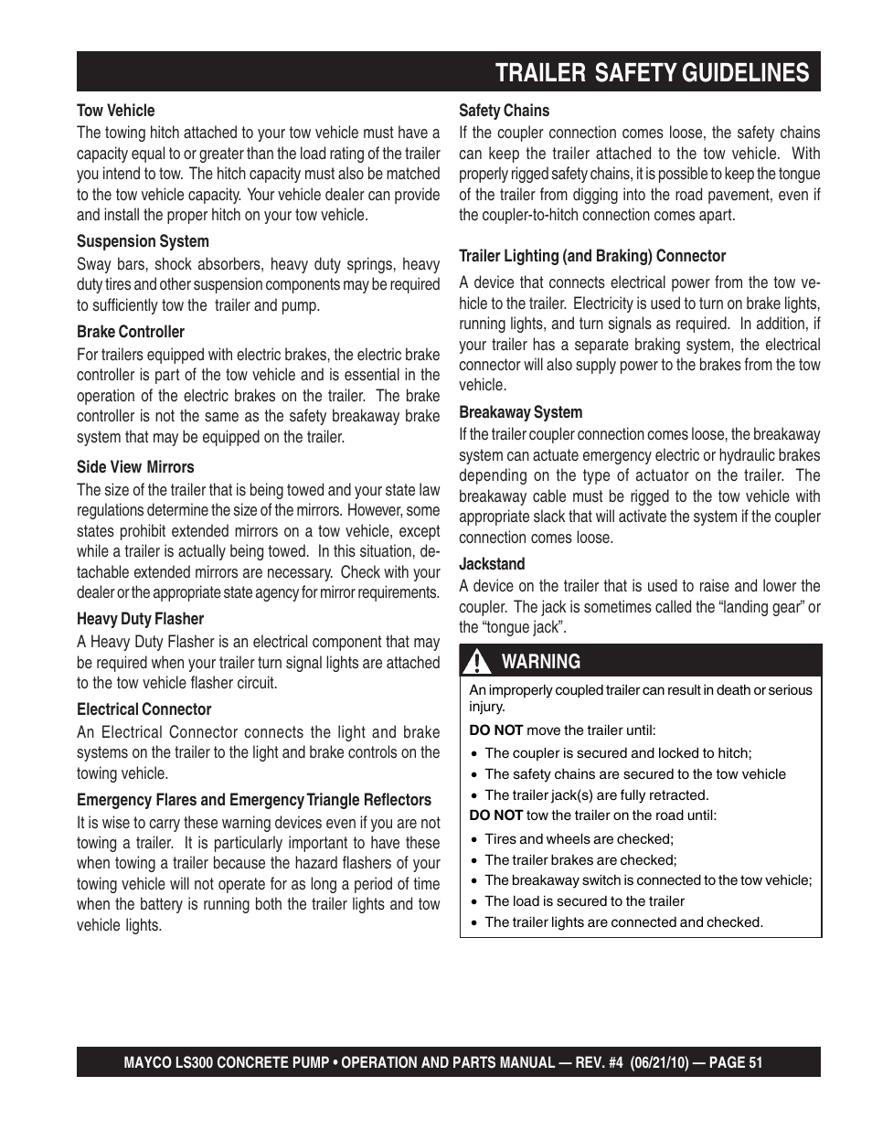 Trailer safety guidelines | Multiquip LS-300 User Manual | Page 51 / 140