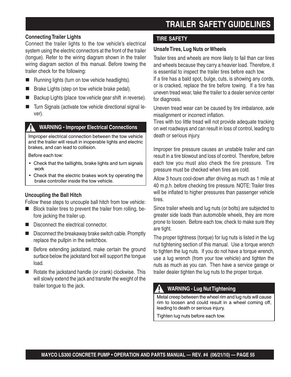 Trailer safety guidelines | Multiquip LS-300 User Manual | Page 55 / 140