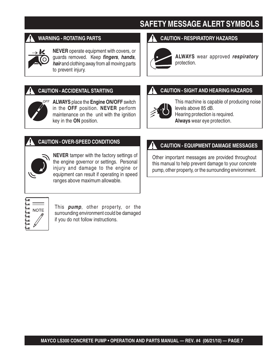 Safety message alert symbols | Multiquip LS-300 User Manual | Page 7 / 140