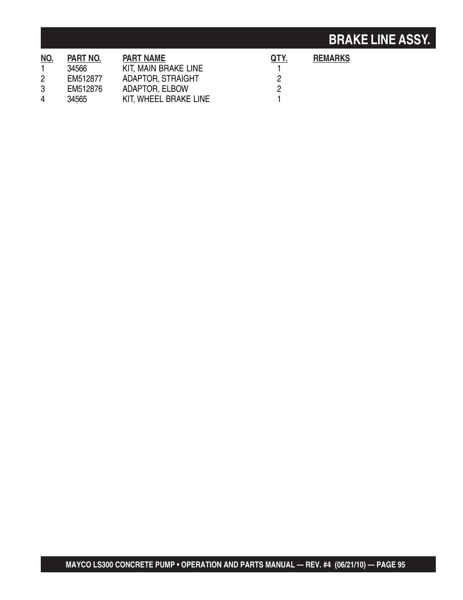 Brake line assy | Multiquip LS-300 User Manual | Page 95 / 140