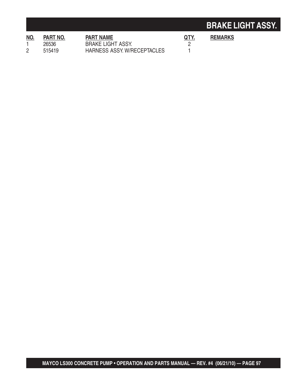 Brake light assy | Multiquip LS-300 User Manual | Page 97 / 140