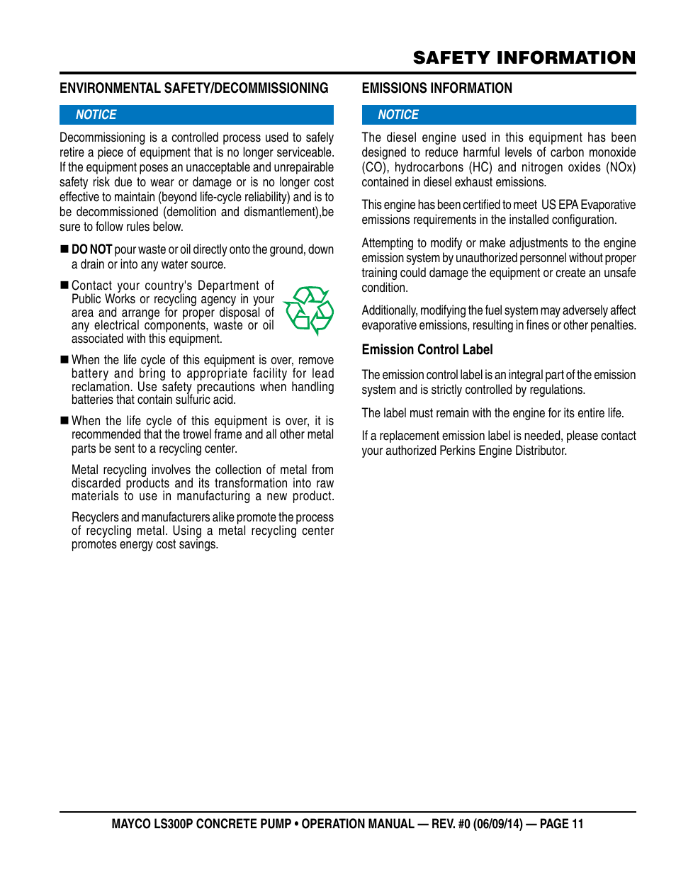 Safety information | Multiquip LS-300P User Manual | Page 11 / 90