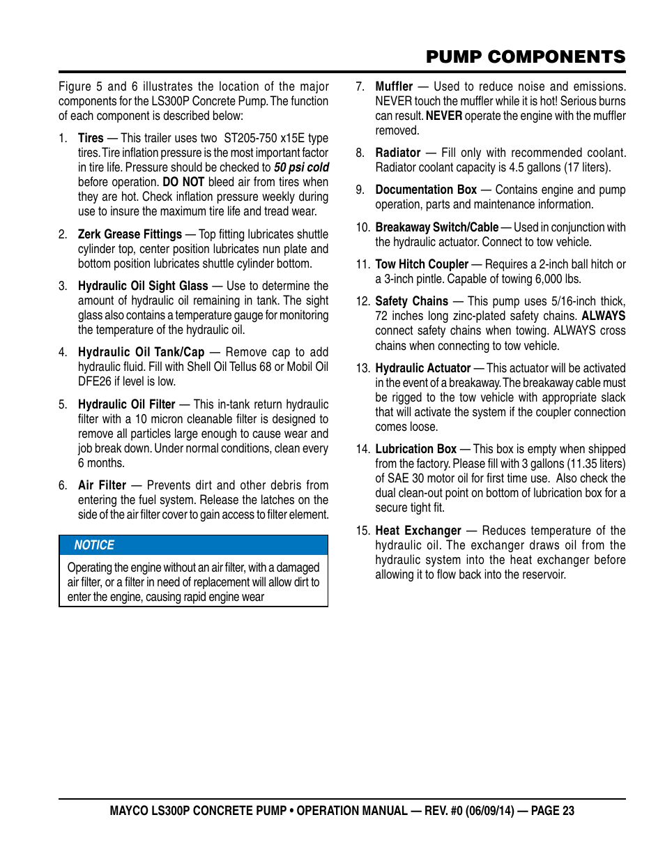 Pump components | Multiquip LS-300P User Manual | Page 23 / 90