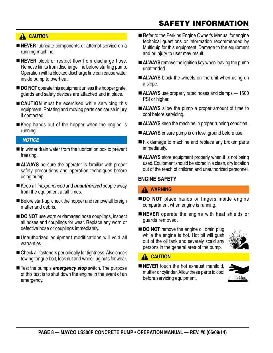 Safety information | Multiquip LS-300P User Manual | Page 8 / 90