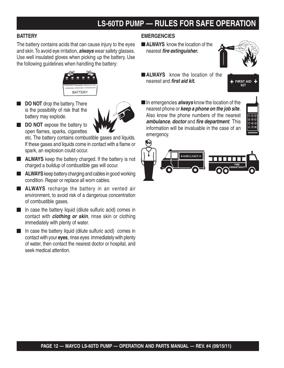Rules for safe operation, Ls-60td pump | Multiquip LS-60TD User Manual | Page 12 / 138