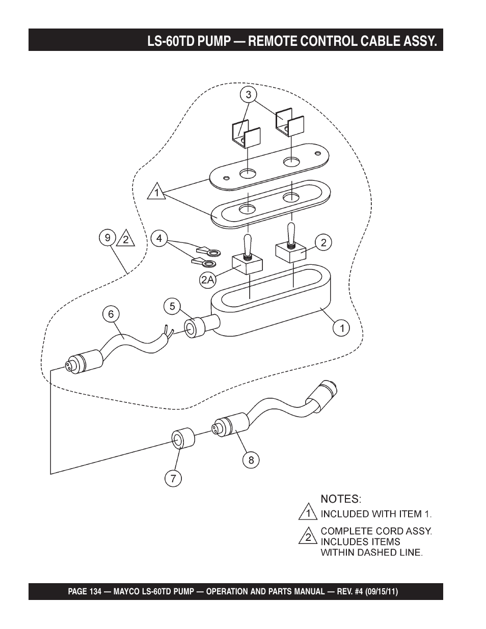 Ls-60td pump — remote control cable assy | Multiquip LS-60TD User Manual | Page 134 / 138