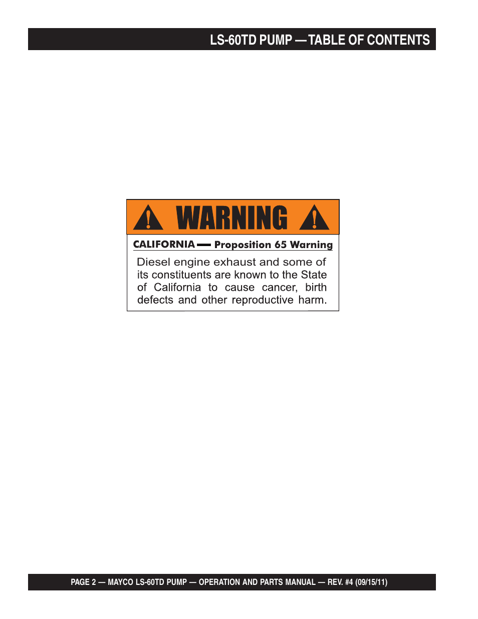 Ls-60td pump — table of contents | Multiquip LS-60TD User Manual | Page 2 / 138