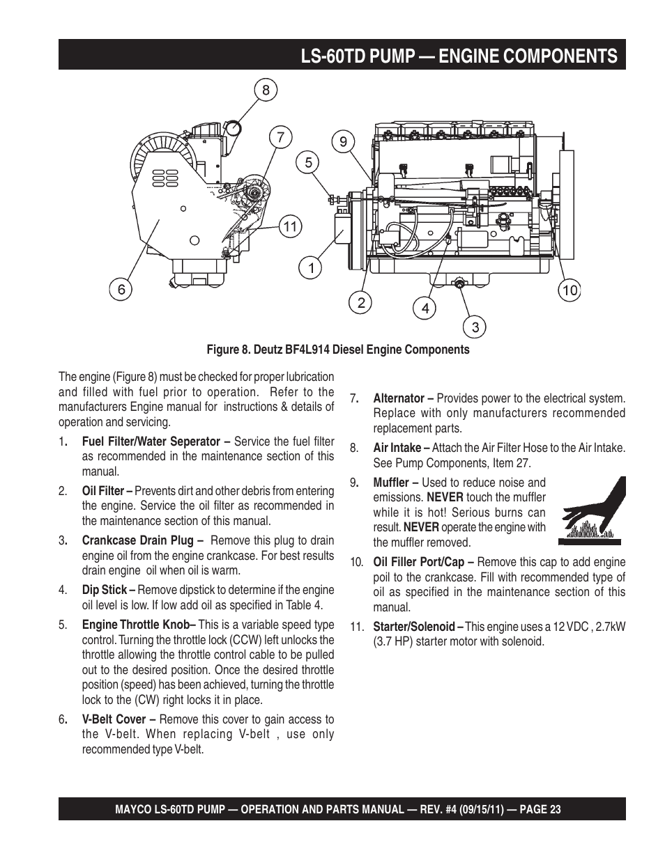 Ls-60td pump — engine components | Multiquip LS-60TD User Manual | Page 23 / 138