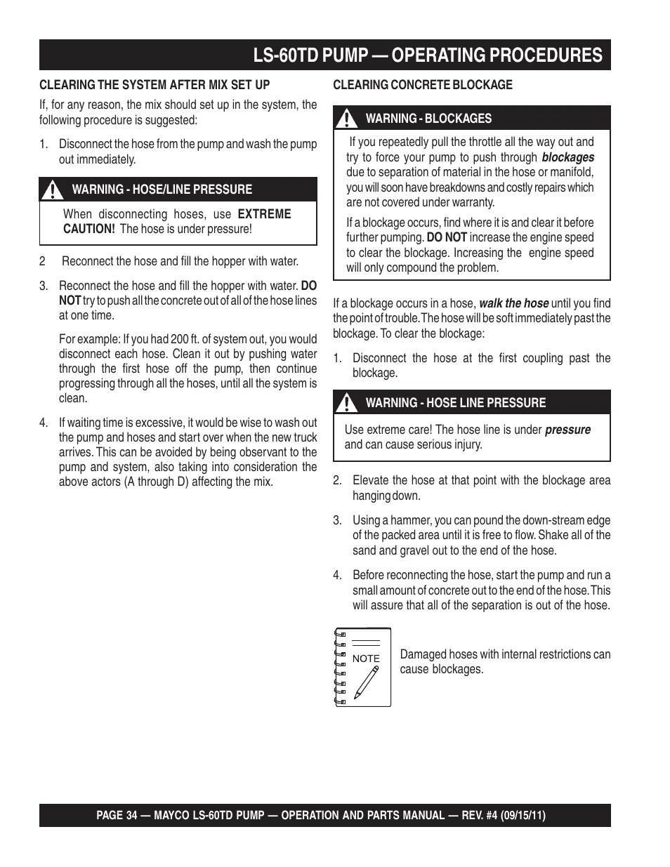 Ls-60td pump — operating procedures | Multiquip LS-60TD User Manual | Page 34 / 138