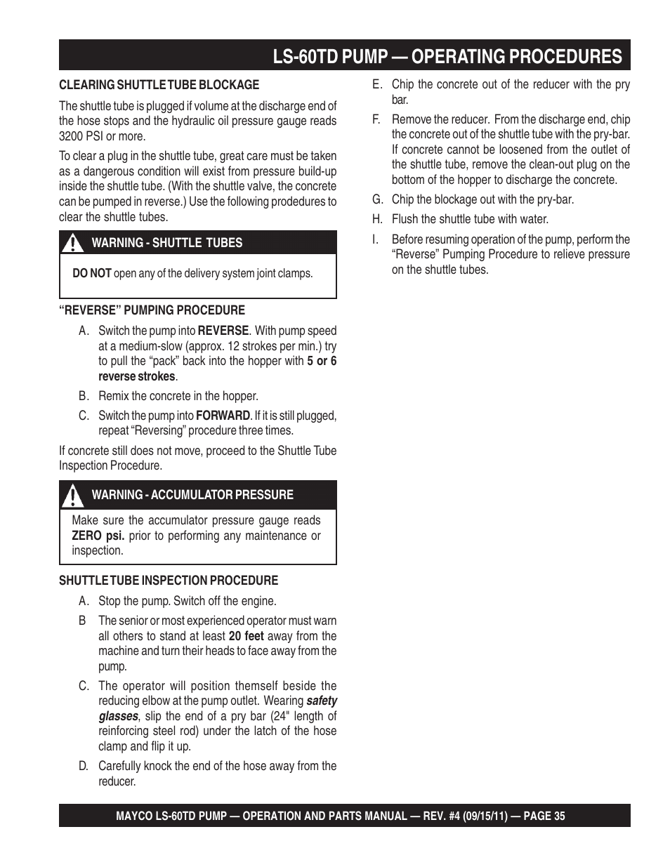 Ls-60td pump — operating procedures | Multiquip LS-60TD User Manual | Page 35 / 138