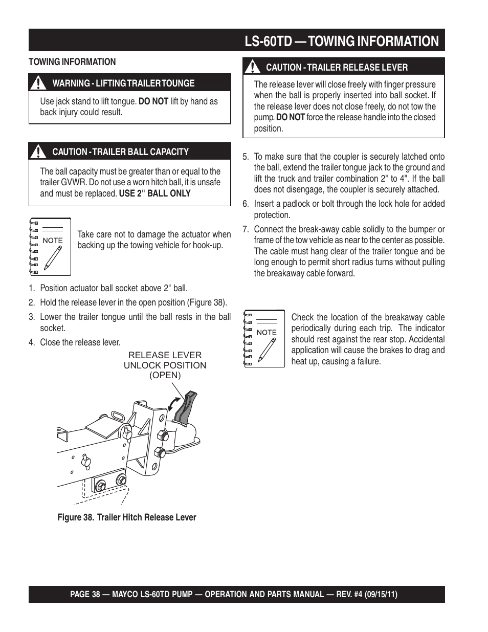 Ls-60td — towing information | Multiquip LS-60TD User Manual | Page 38 / 138