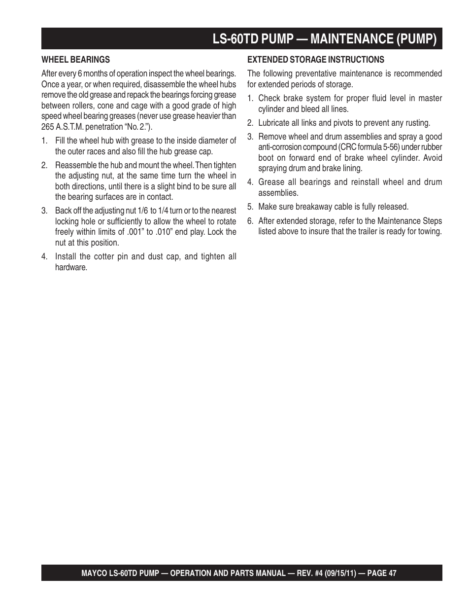 Ls-60td pump — maintenance (pump) | Multiquip LS-60TD User Manual | Page 47 / 138
