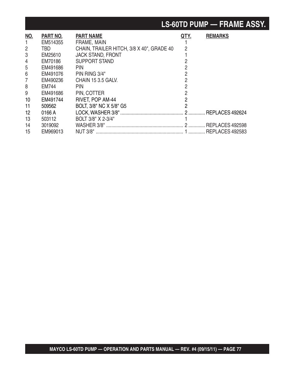 Frame assy, Ls-60td pump | Multiquip LS-60TD User Manual | Page 77 / 138