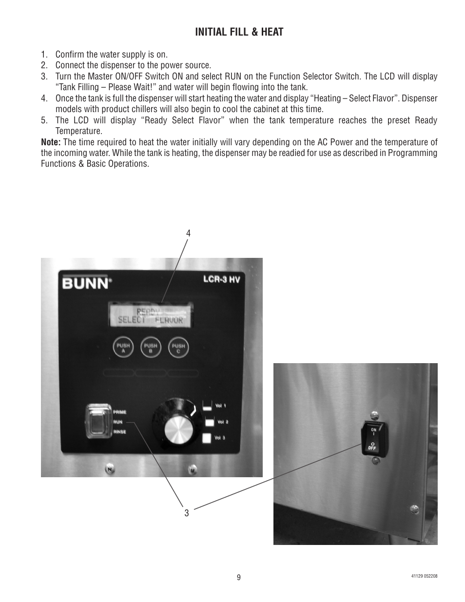 Initial fill & heat | Bunn LCR-3 User Manual | Page 9 / 27