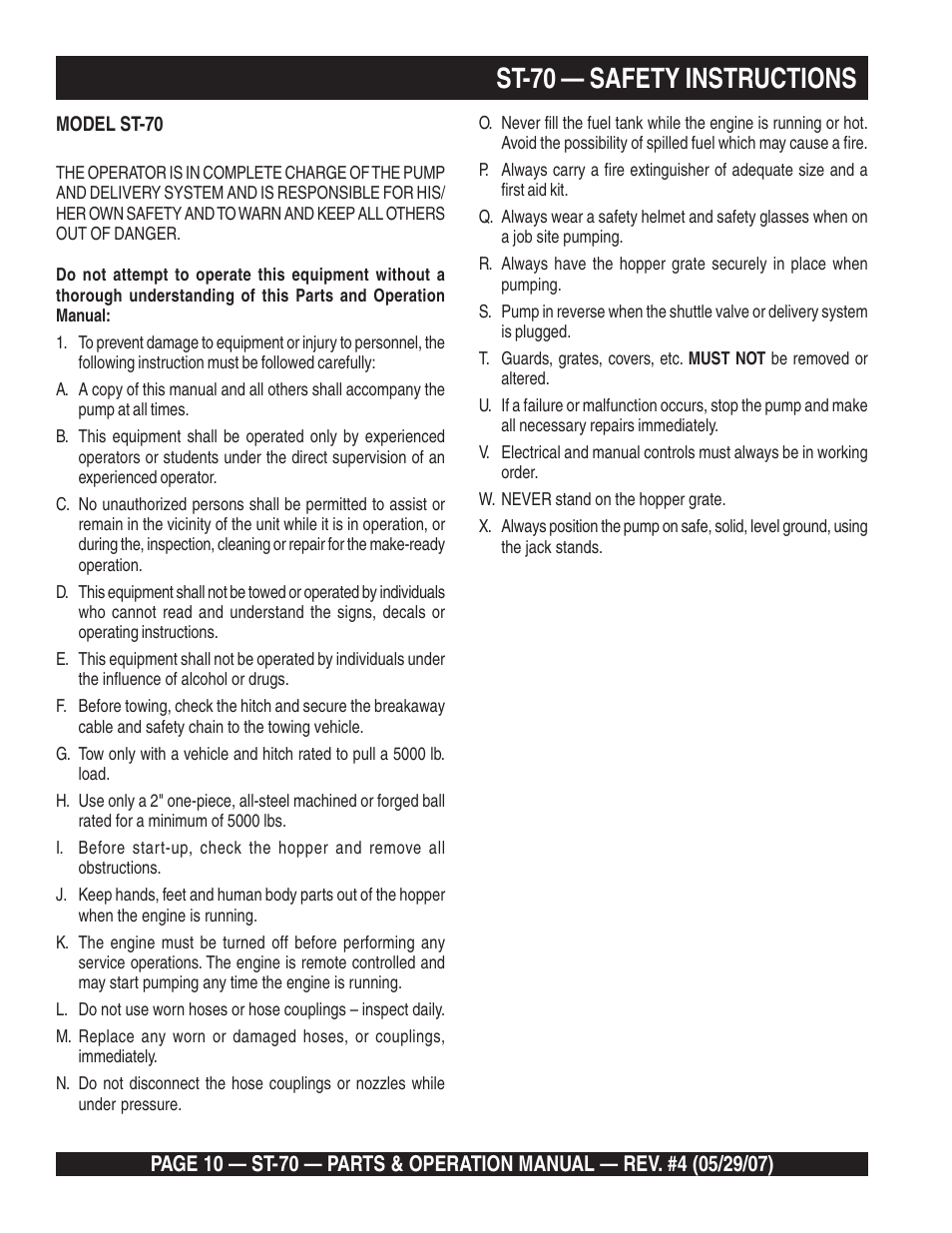 St-70 — safety instructions | Multiquip ST70 User Manual | Page 10 / 92