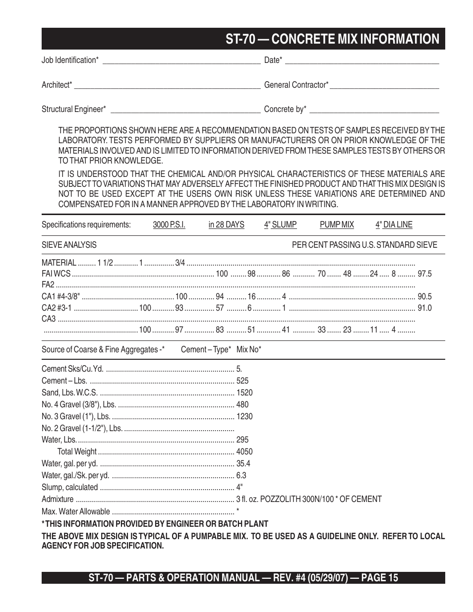 St-70 — concrete mix information | Multiquip ST70 User Manual | Page 15 / 92
