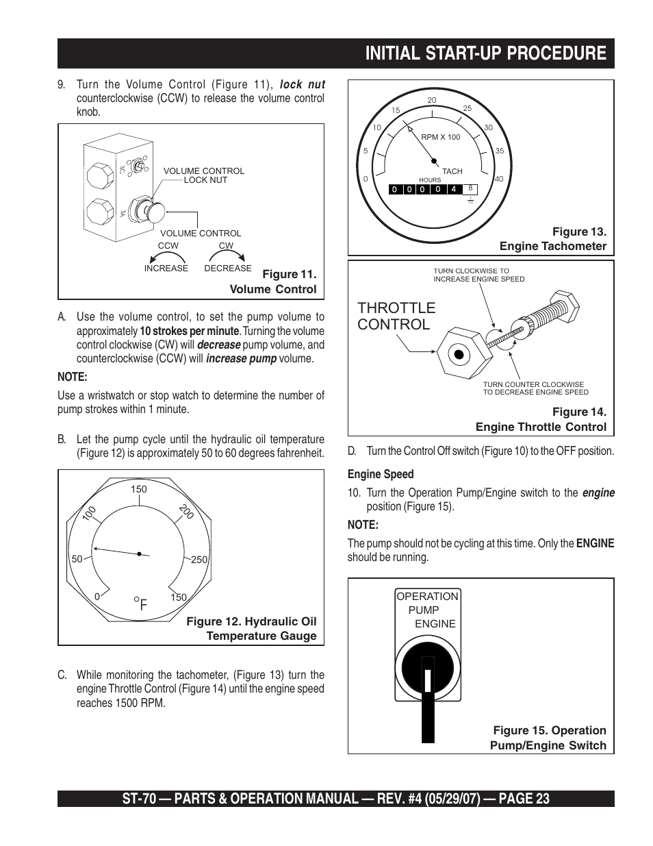 Initial start-up procedure, Throttle control | Multiquip ST70 User Manual | Page 23 / 92