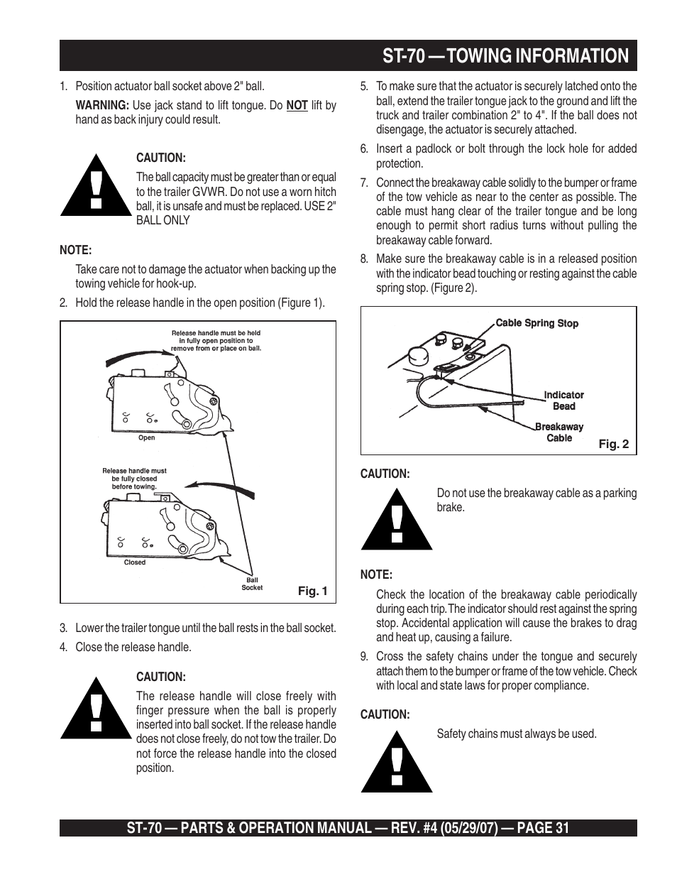 St-70 — towing information | Multiquip ST70 User Manual | Page 31 / 92