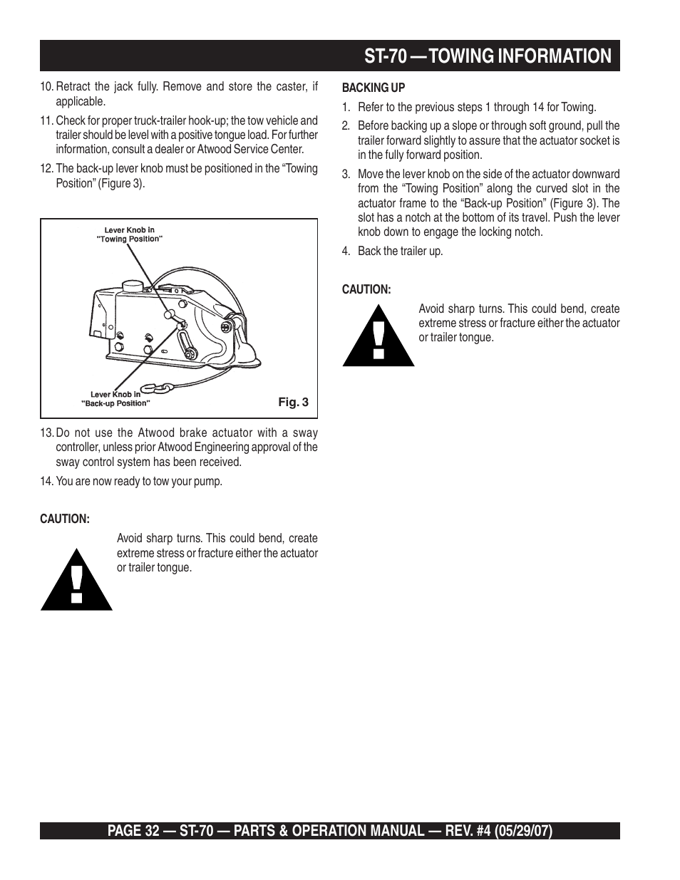 St-70 — towing information | Multiquip ST70 User Manual | Page 32 / 92