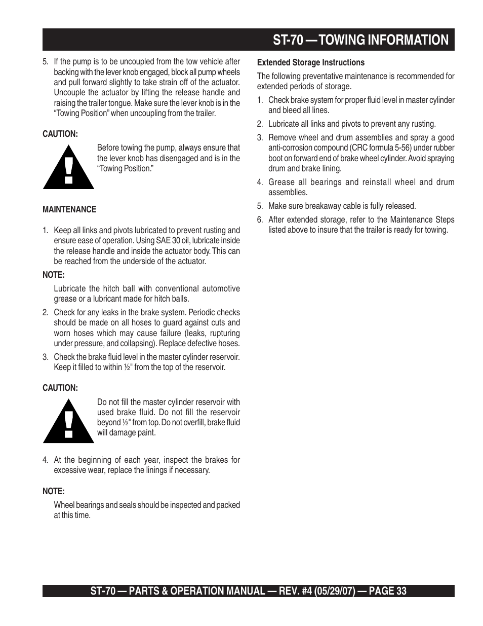 St-70 — towing information | Multiquip ST70 User Manual | Page 33 / 92