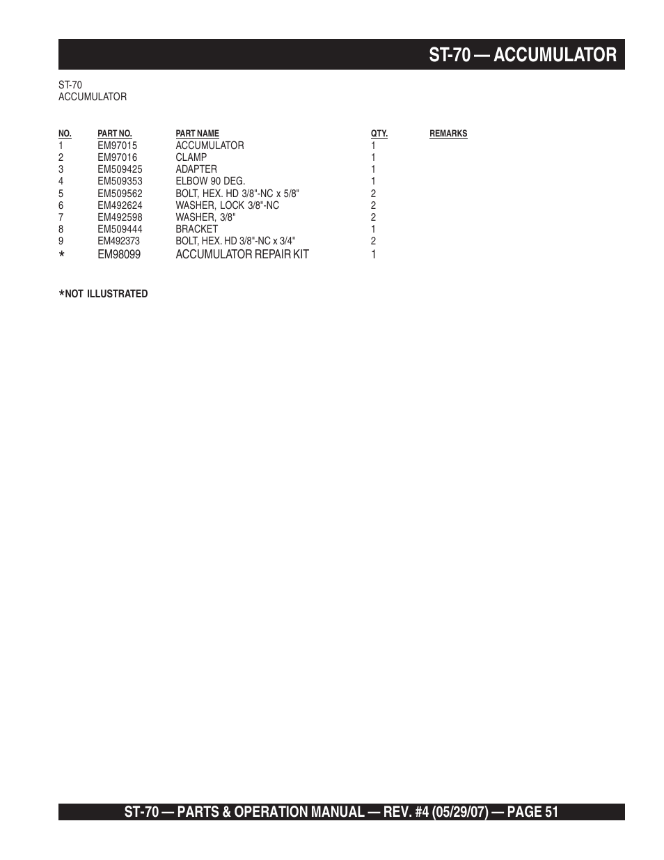St-70 — accumulator | Multiquip ST70 User Manual | Page 51 / 92