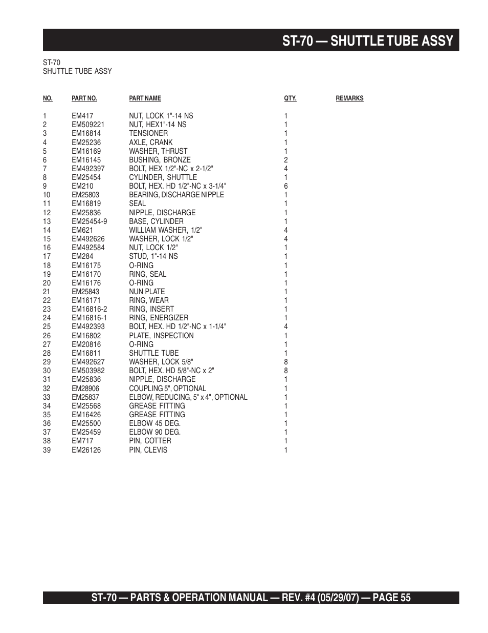 St-70 — shuttle tube assy | Multiquip ST70 User Manual | Page 55 / 92