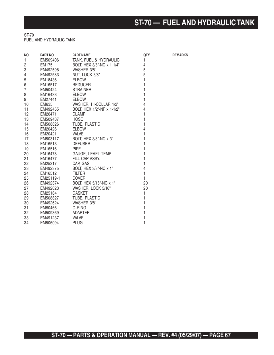 St-70 — fuel and hydraulic tank | Multiquip ST70 User Manual | Page 67 / 92