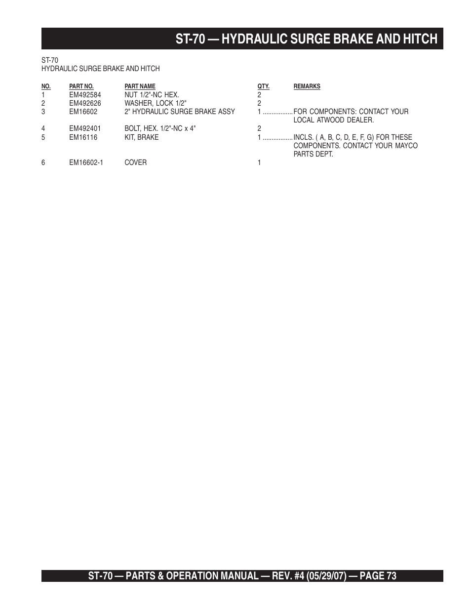 St-70 — hydraulic surge brake and hitch | Multiquip ST70 User Manual | Page 73 / 92