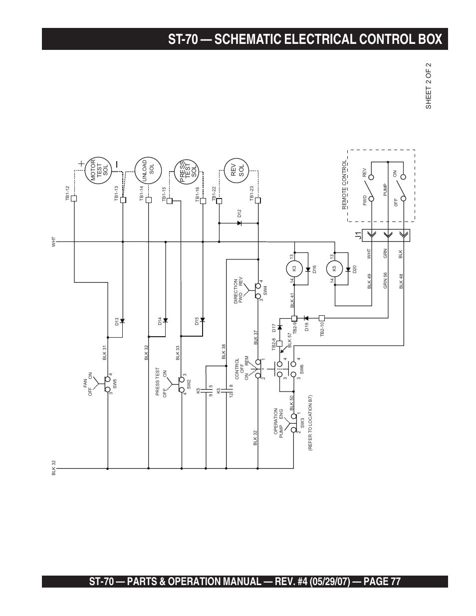 St-70 — schematic electrical control box, Sheet 2 o f 2 | Multiquip ST70 User Manual | Page 77 / 92