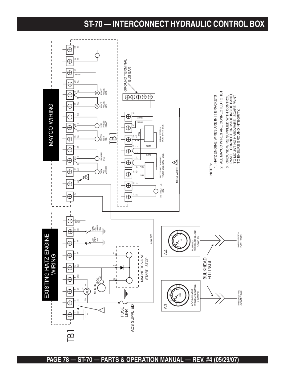 St-70 — interconnect hydraulic control box, Existing ha tz engine ma yco w iring wiring, A4 a3 | Bulkhead fittings, Fuse link acs supplied | Multiquip ST70 User Manual | Page 78 / 92