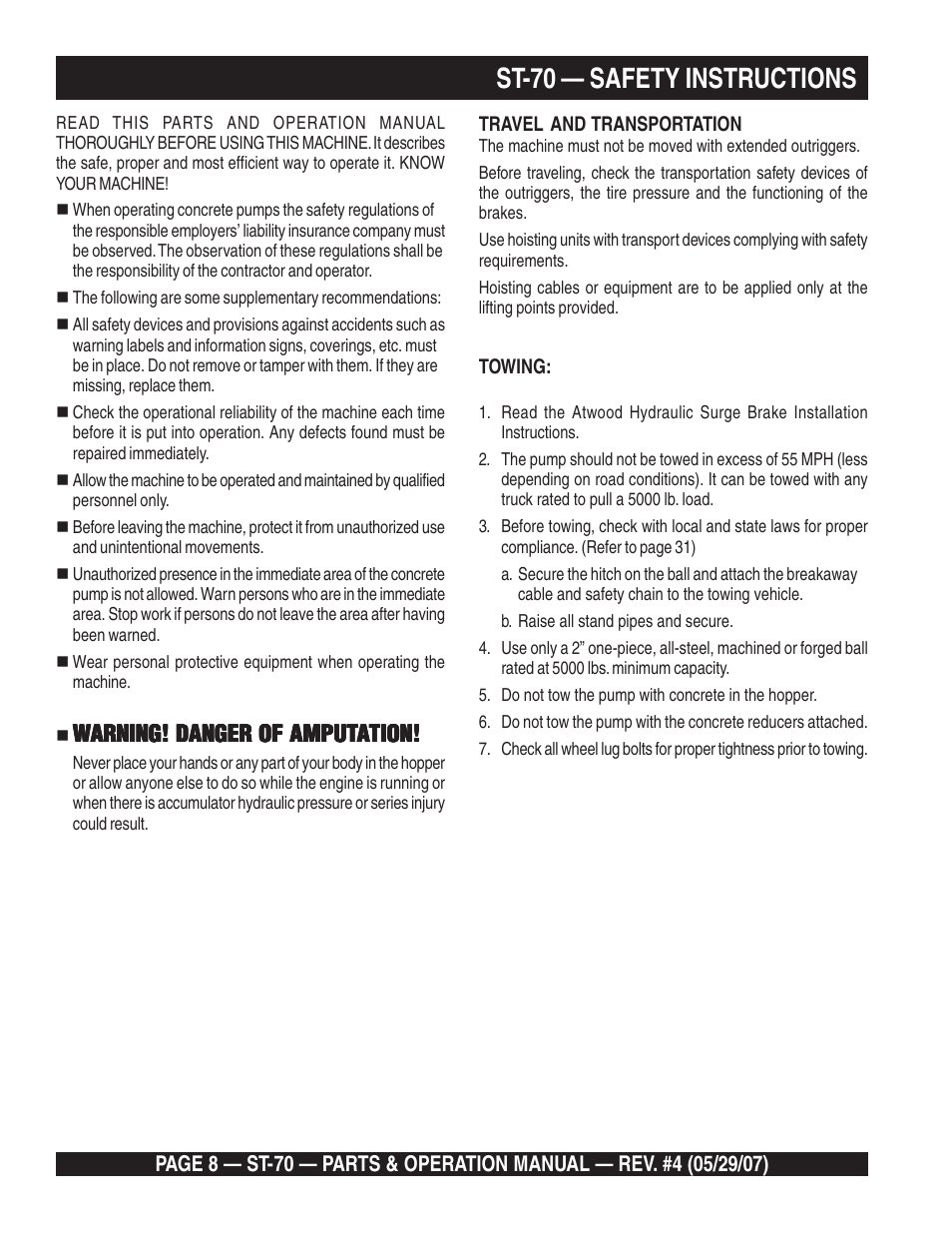 St-70 — safety instructions | Multiquip ST70 User Manual | Page 8 / 92