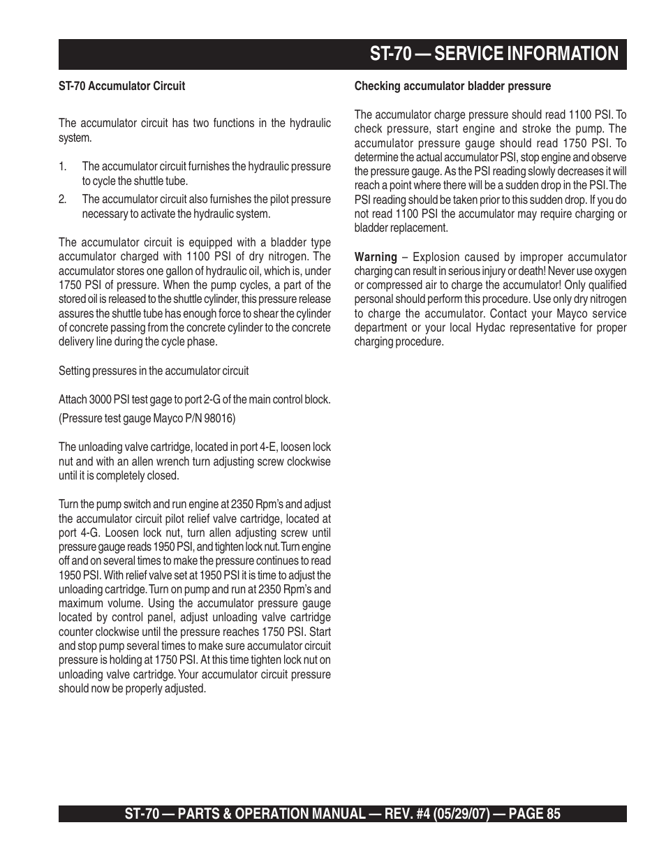 St-70 — service information | Multiquip ST70 User Manual | Page 85 / 92