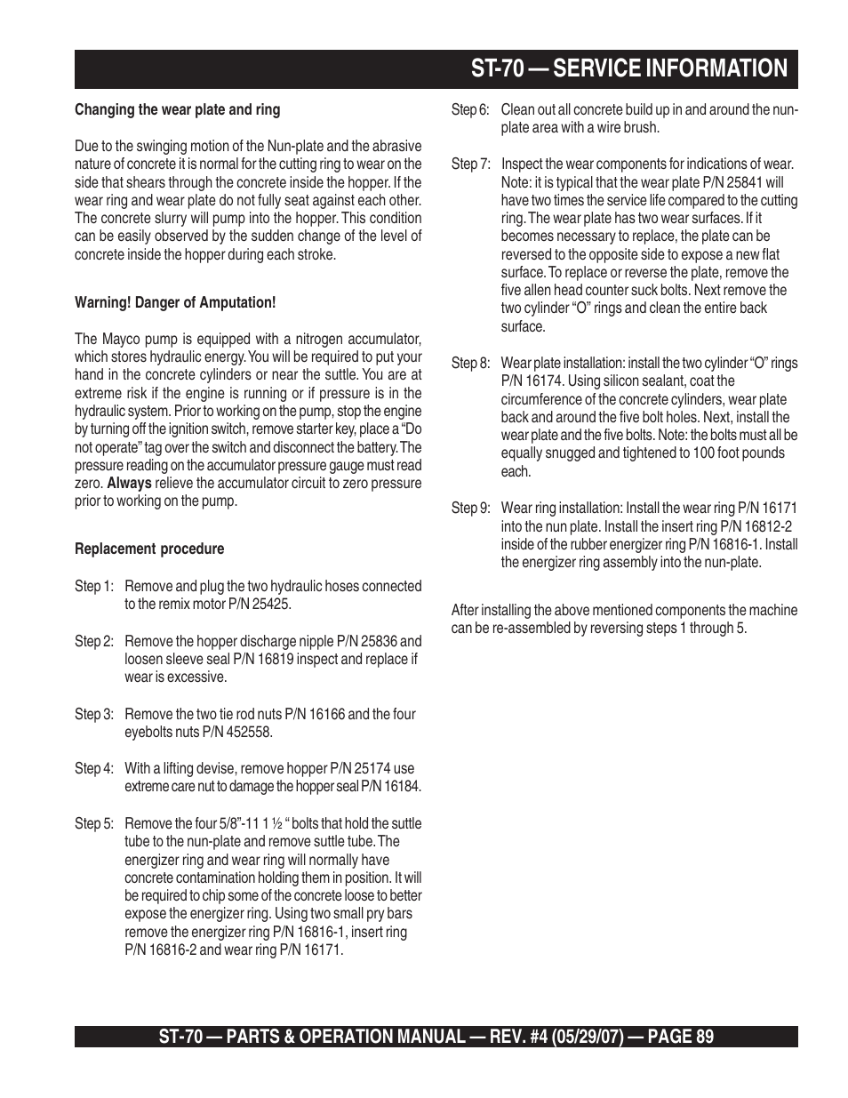 St-70 — service information | Multiquip ST70 User Manual | Page 89 / 92