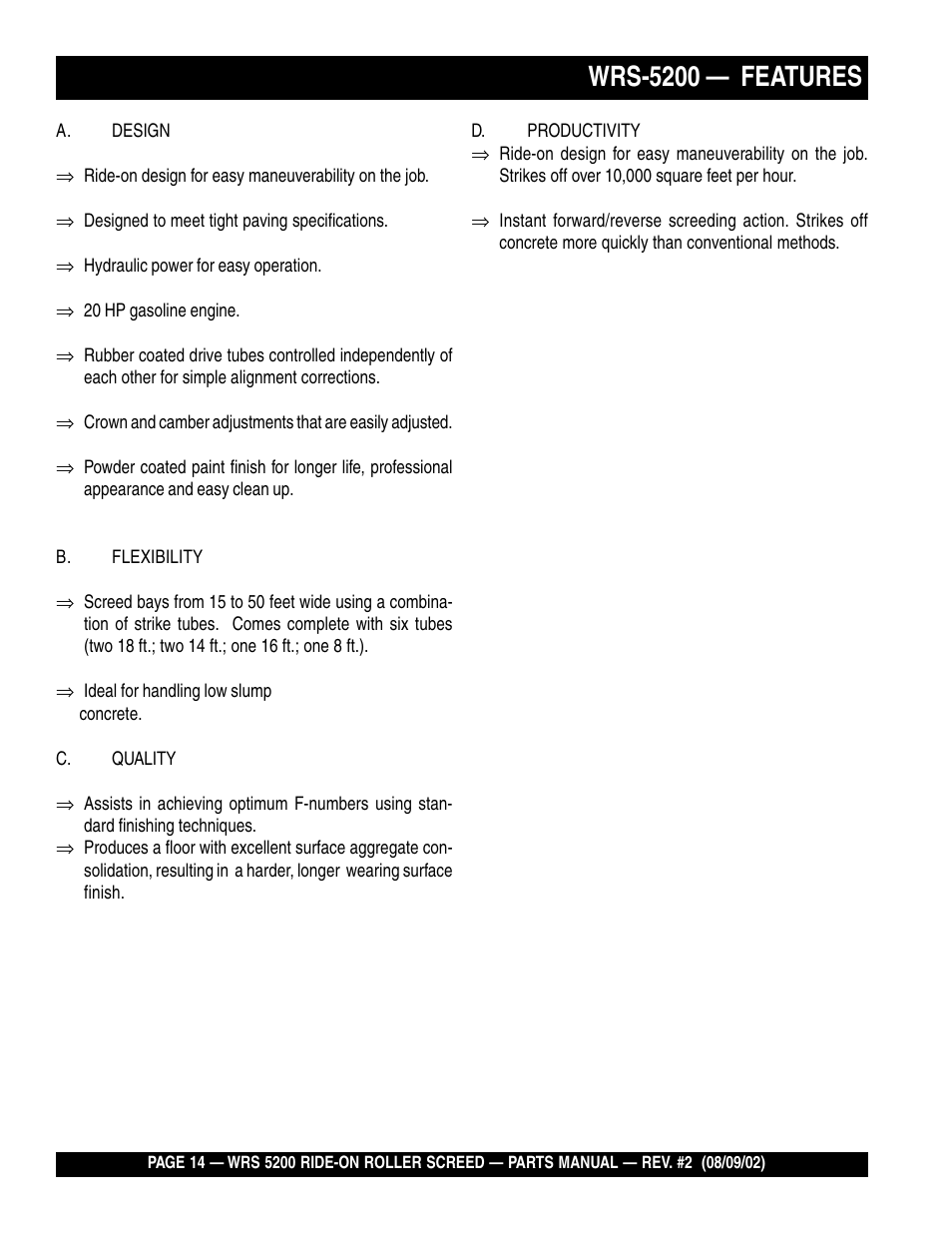 Wrs-5200 — features | Multiquip WRS5200 User Manual | Page 14 / 66