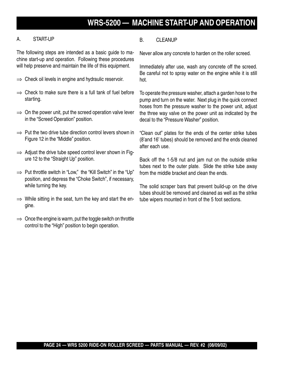 Wrs-5200 — machine start-up and operation | Multiquip WRS5200 User Manual | Page 24 / 66
