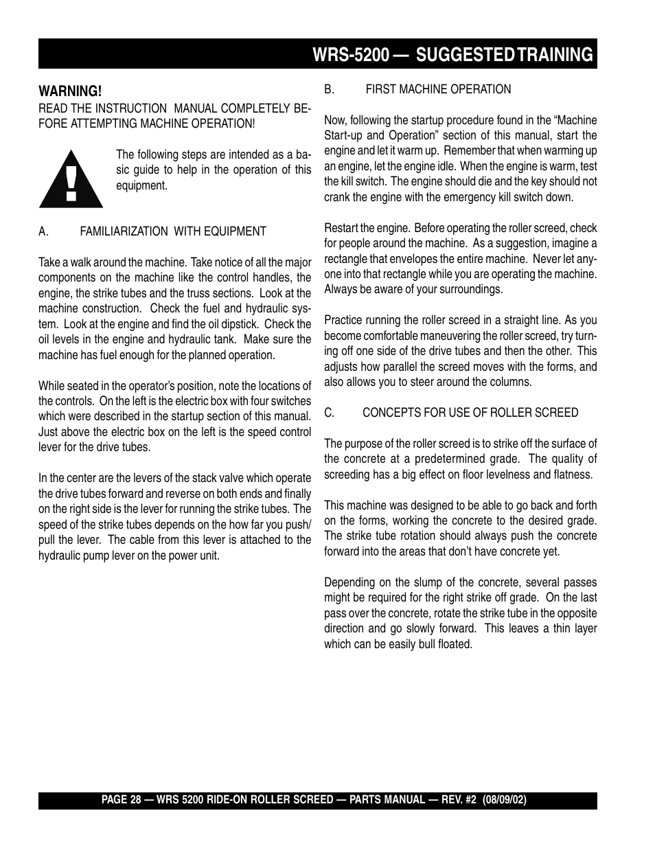 Wrs-5200 — suggested training | Multiquip WRS5200 User Manual | Page 28 / 66