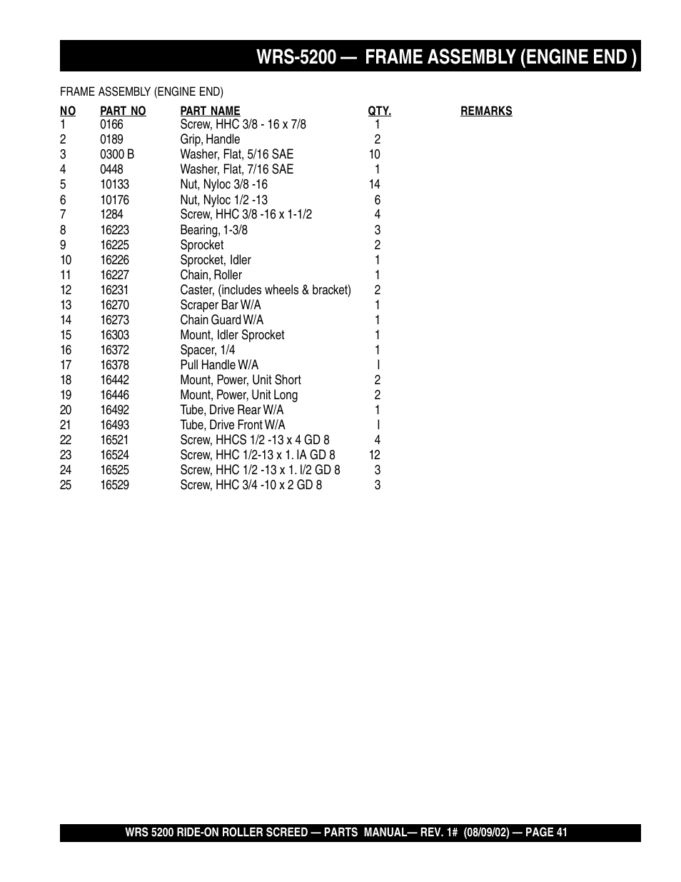 Wrs-5200 — frame assembly (engine end ) | Multiquip WRS5200 User Manual | Page 41 / 66