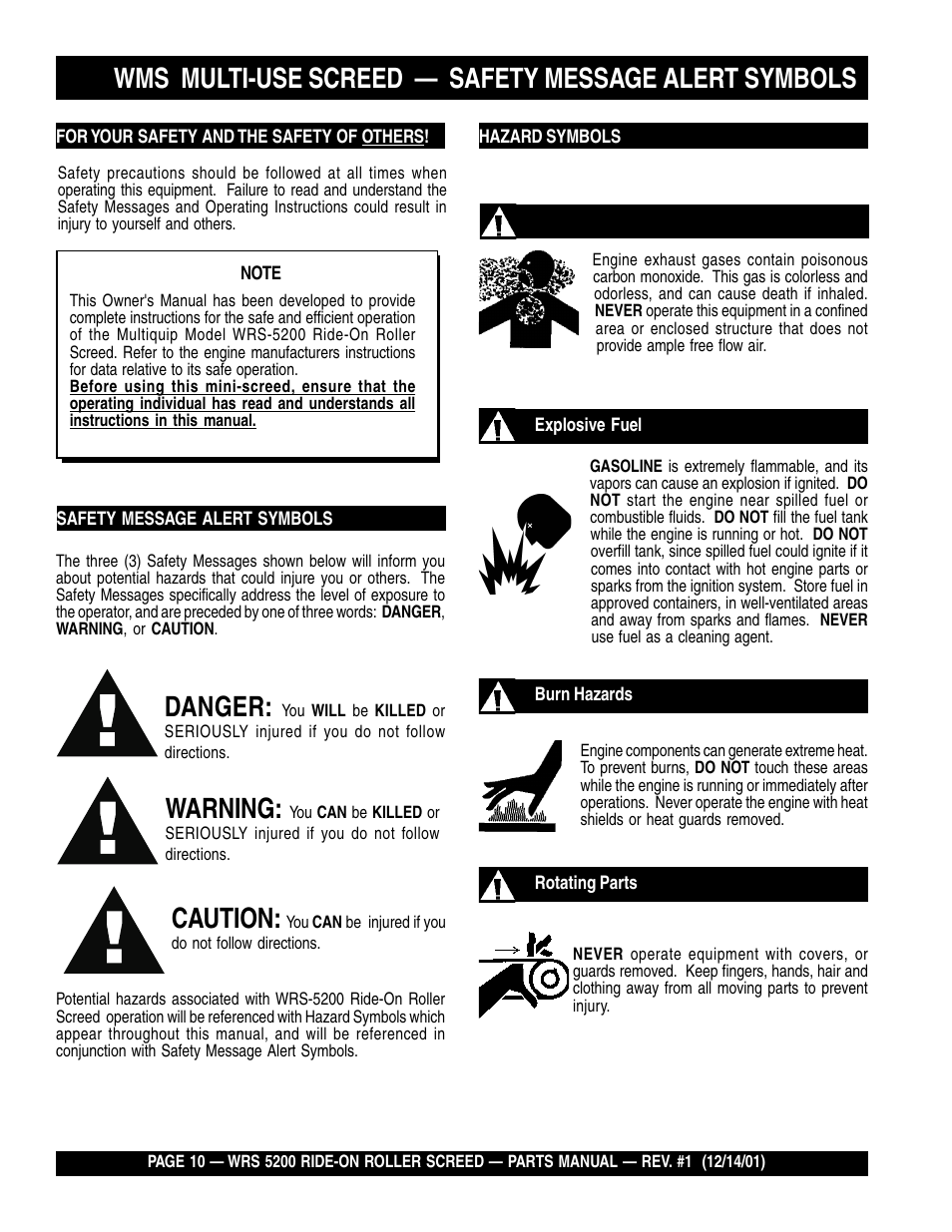 Danger, Warning, Caution | Multiquip WRS5200 (CHINA) User Manual | Page 10 / 66