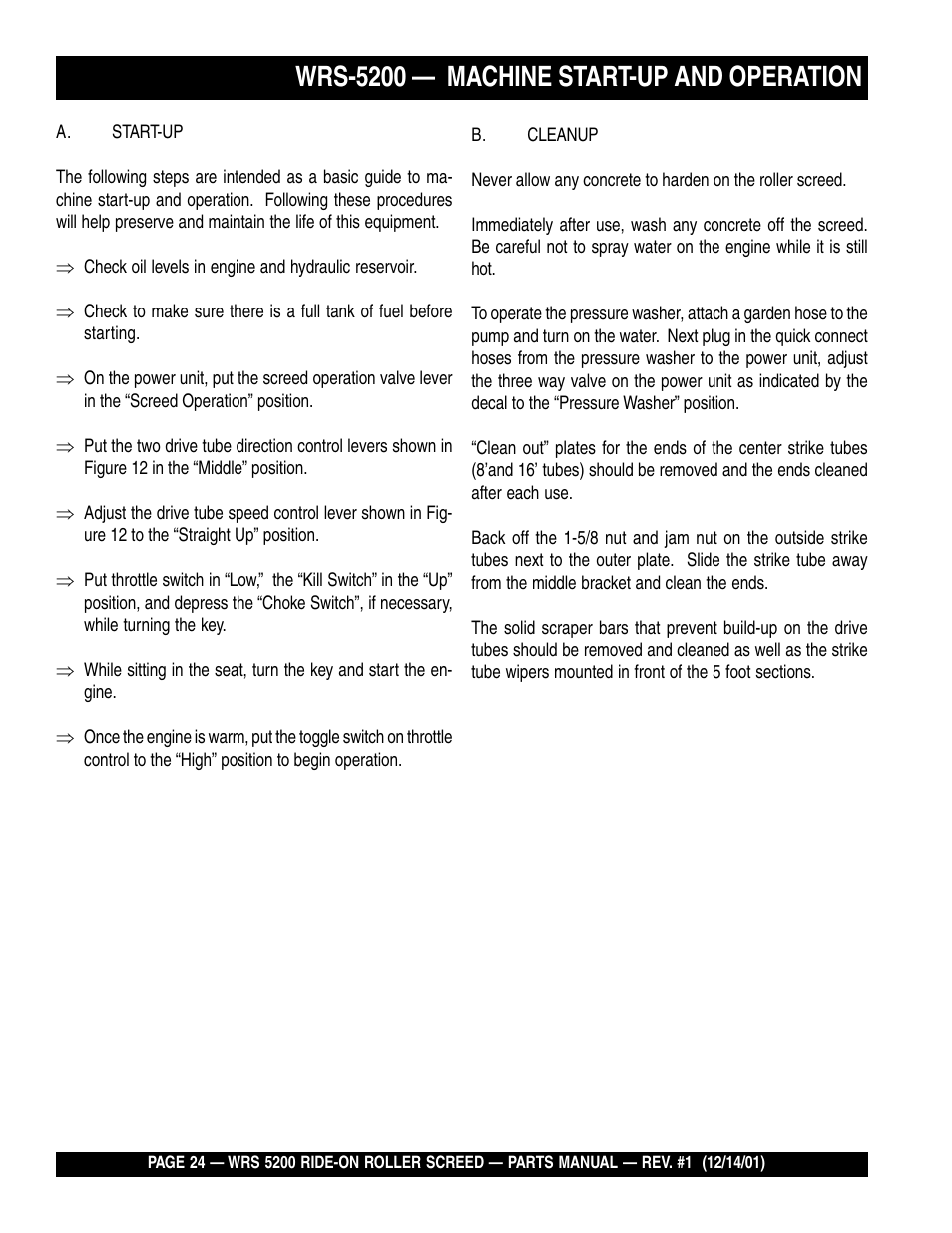 Wrs-5200 — machine start-up and operation | Multiquip WRS5200 (CHINA) User Manual | Page 24 / 66