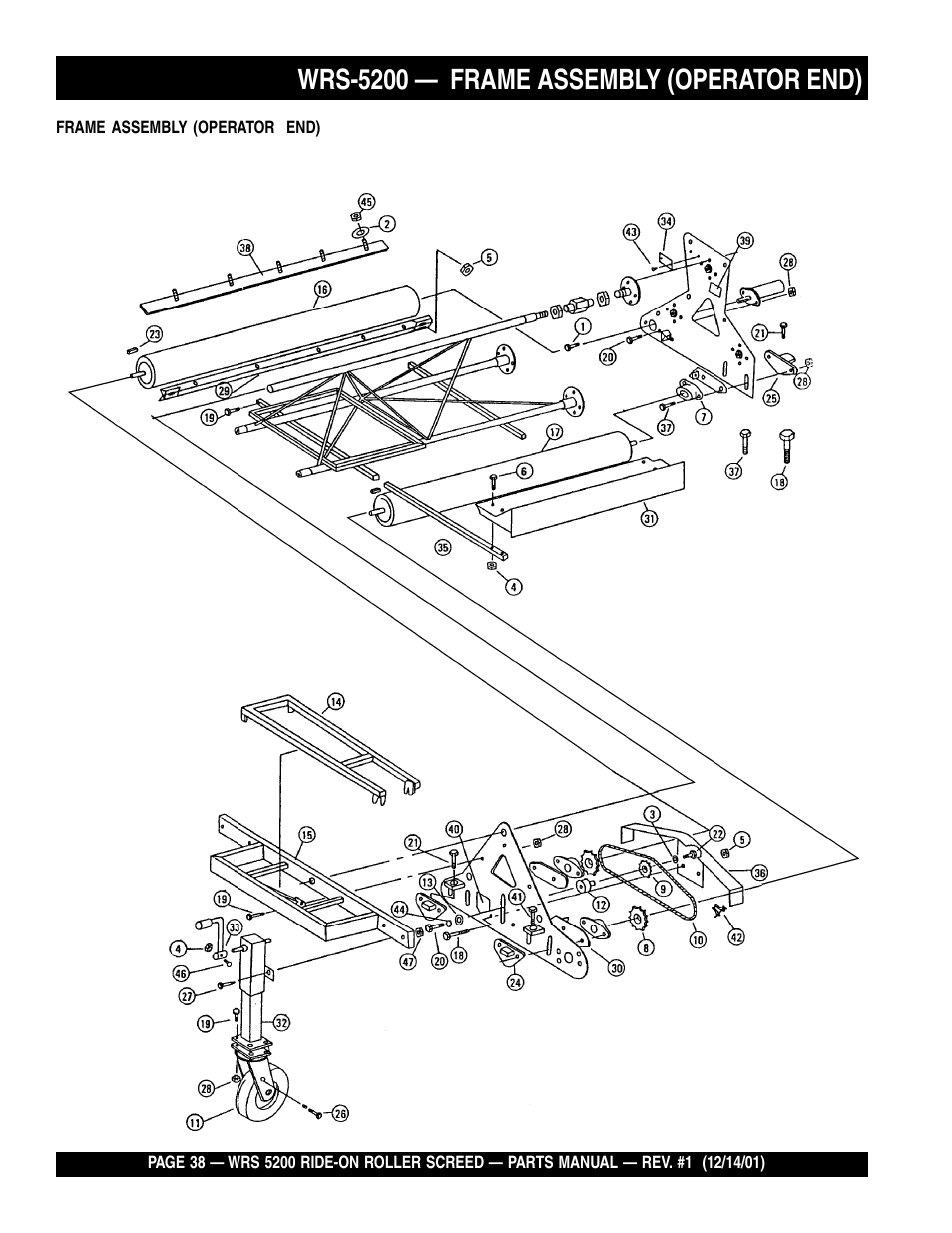 Wrs-5200 — frame assembly (operator end) | Multiquip WRS5200 (CHINA) User Manual | Page 38 / 66