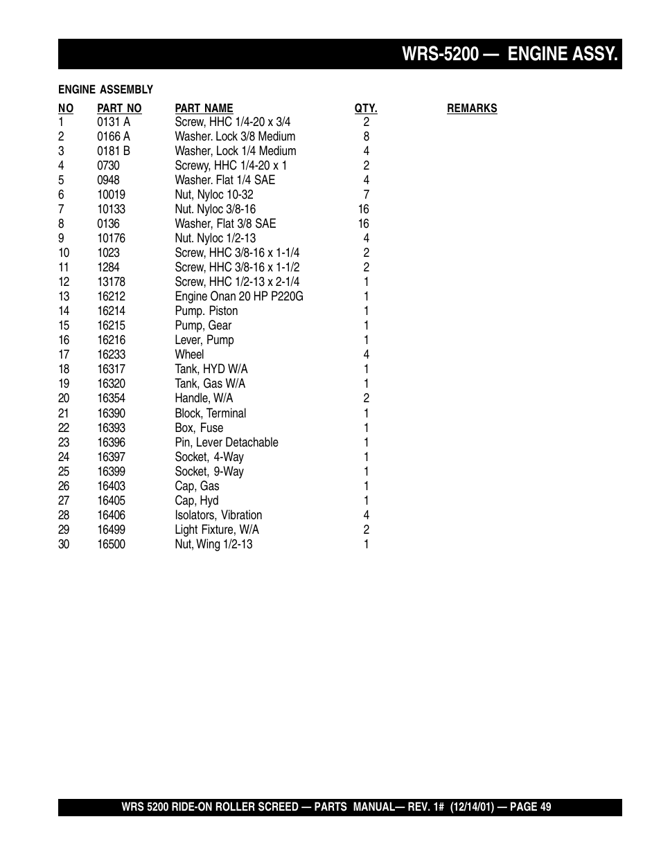 Wrs-5200 — engine assy | Multiquip WRS5200 (CHINA) User Manual | Page 49 / 66