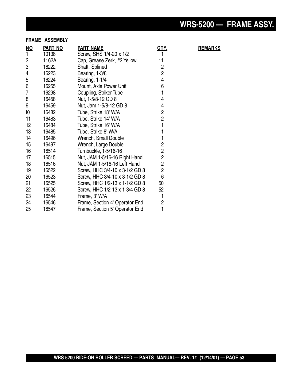 Wrs-5200 — frame assy | Multiquip WRS5200 (CHINA) User Manual | Page 53 / 66