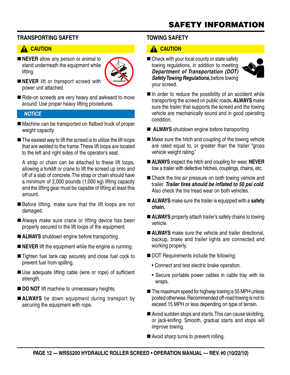 Safety information | Multiquip WRS5200 (ORIGINAL COPY) User Manual | Page 12 / 66