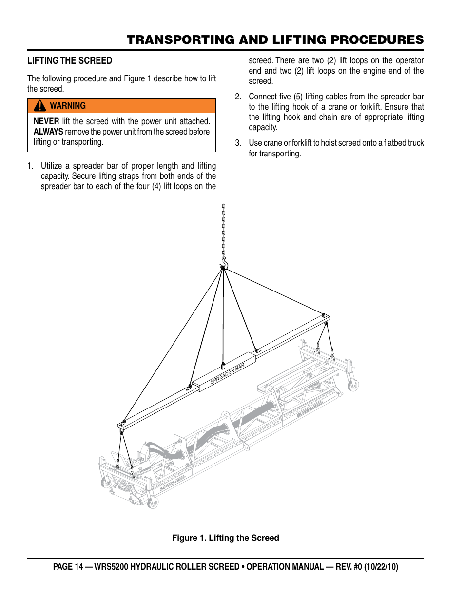 Transporting and lifting procedures | Multiquip WRS5200 (ORIGINAL COPY) User Manual | Page 14 / 66