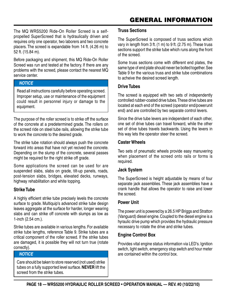 General information | Multiquip WRS5200 (ORIGINAL COPY) User Manual | Page 18 / 66