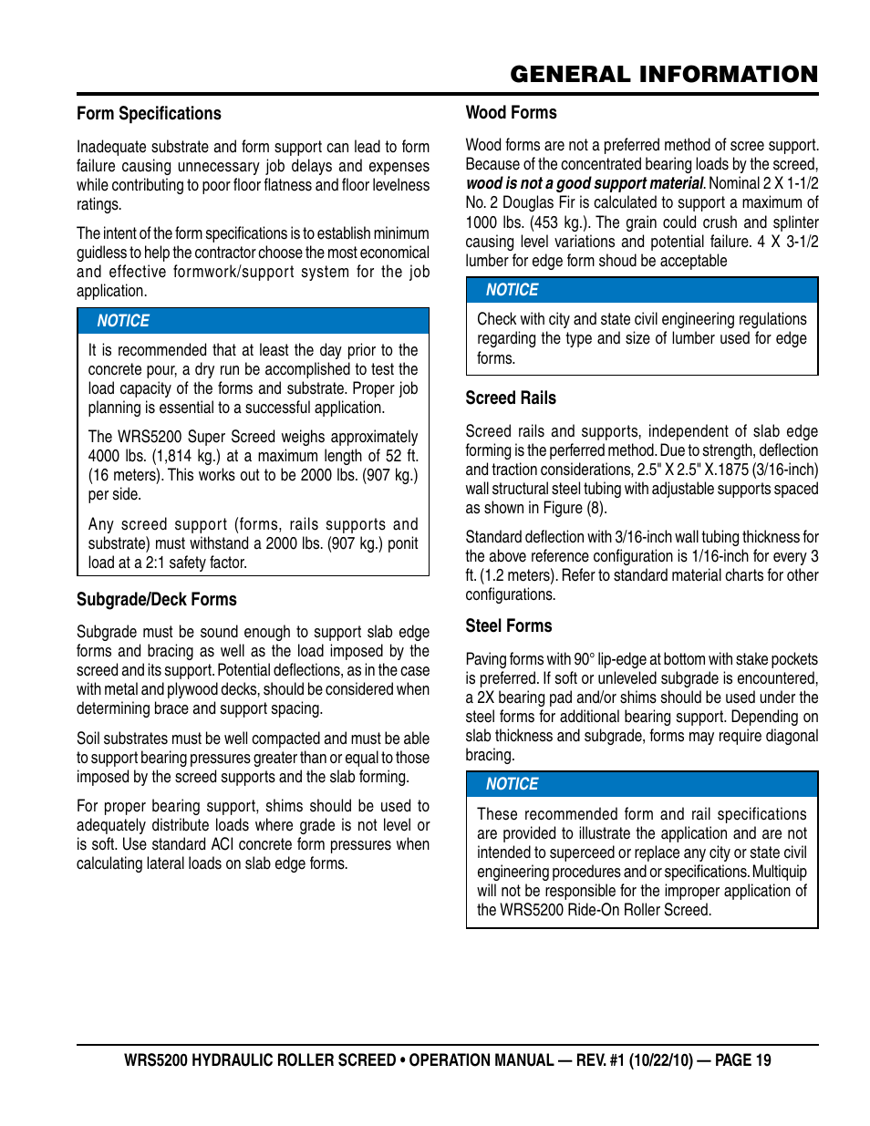 General information | Multiquip WRS5200 (ORIGINAL COPY) User Manual | Page 19 / 66