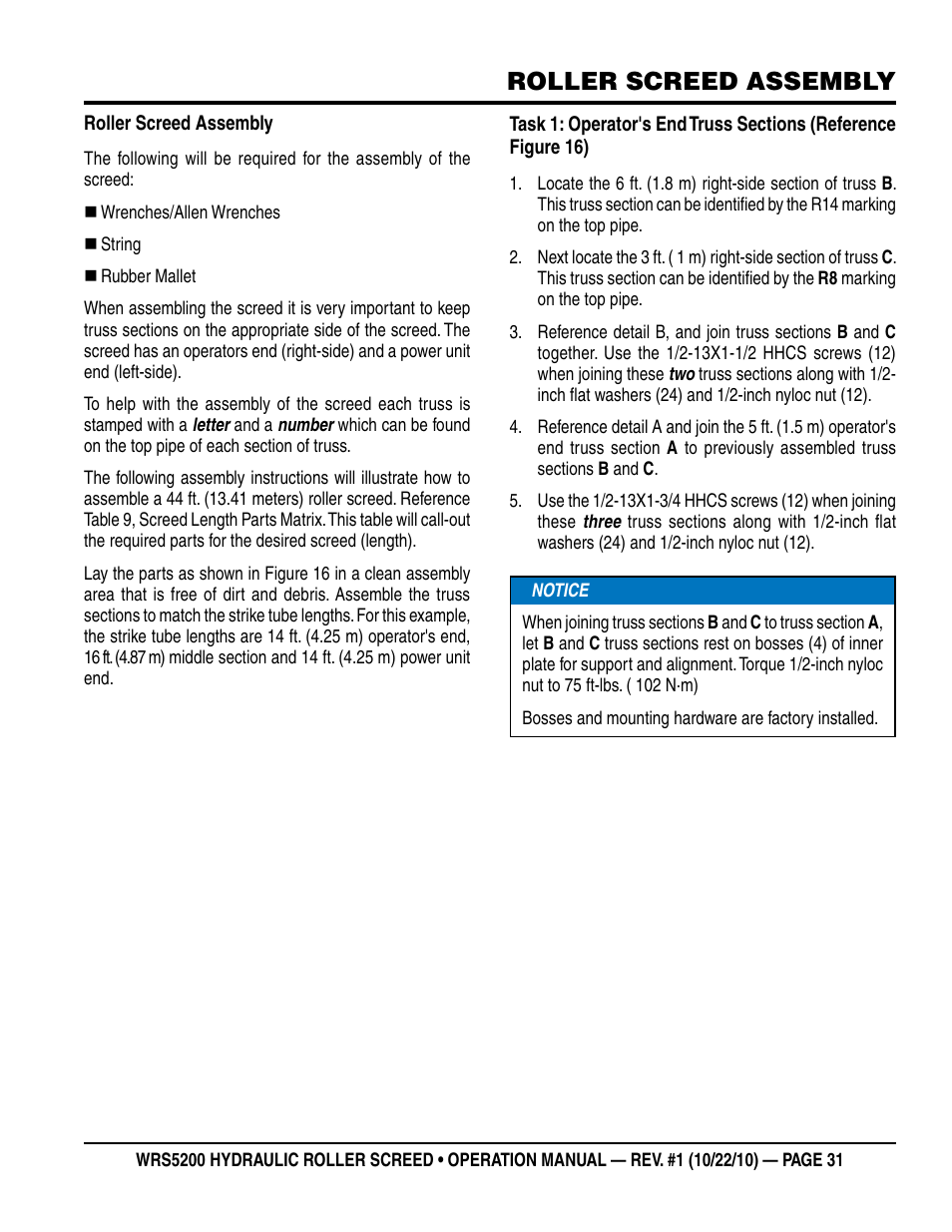 Roller screed assembly | Multiquip WRS5200 (ORIGINAL COPY) User Manual | Page 31 / 66