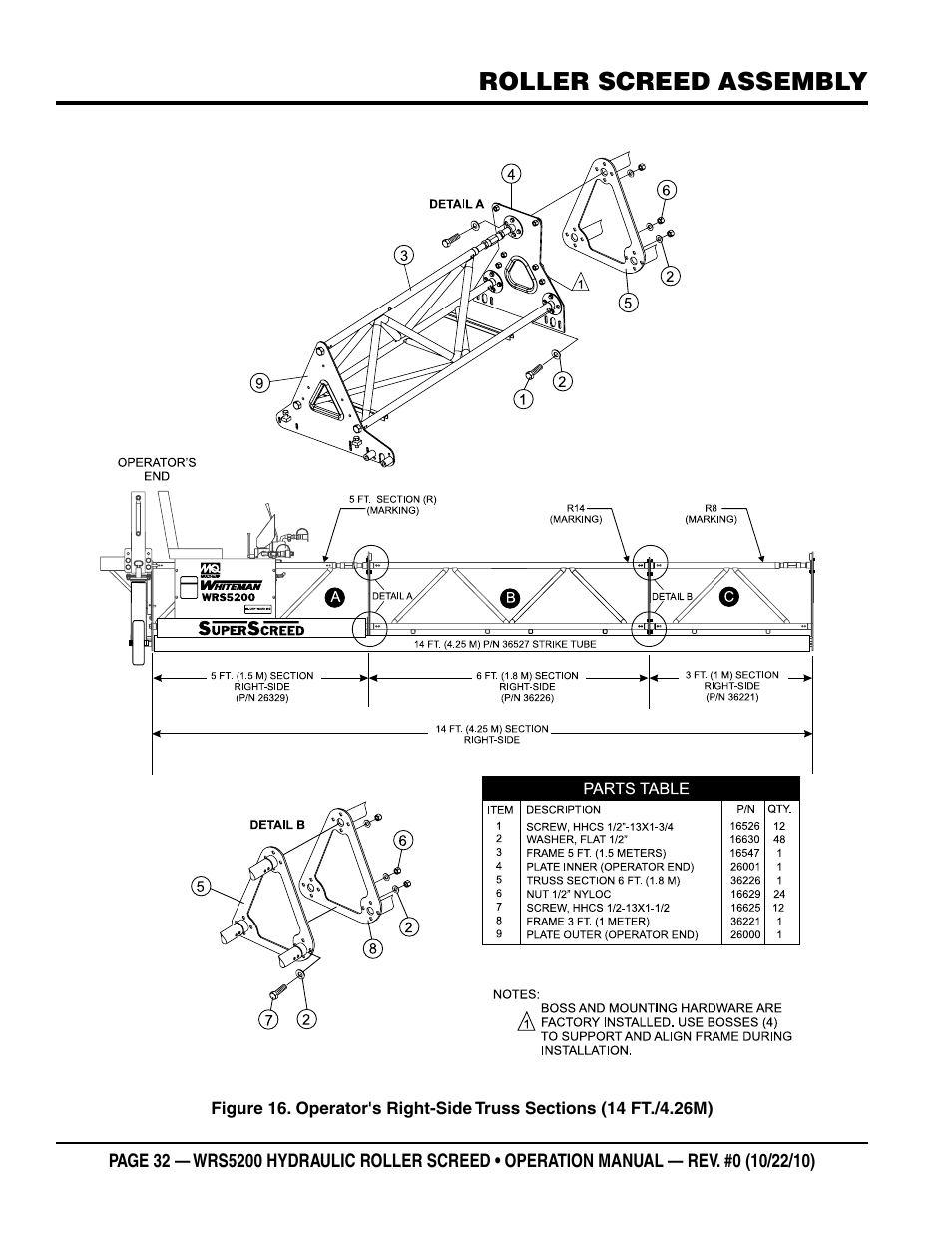 Roller screed assembly | Multiquip WRS5200 (ORIGINAL COPY) User Manual | Page 32 / 66