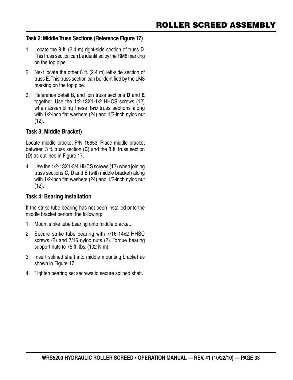 Roller screed assembly | Multiquip WRS5200 (ORIGINAL COPY) User Manual | Page 33 / 66