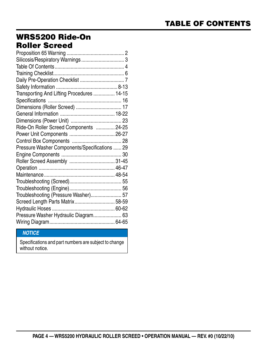 Multiquip WRS5200 (ORIGINAL COPY) User Manual | Page 4 / 66